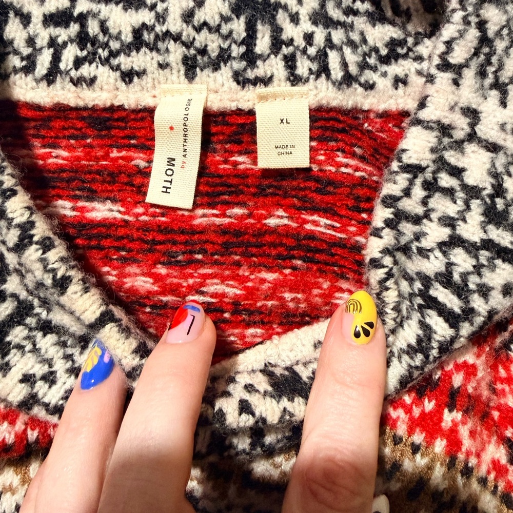 Anthropologie MOTH Red and Black Patterned Turtleneck Sweater Dress - Picture 4 of 4